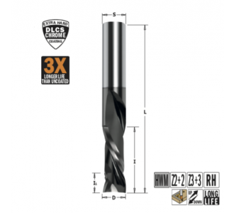 Фреза спиральная монолитная с покрытием DLCP 12x42x90 Z=2+2 S=12 RH